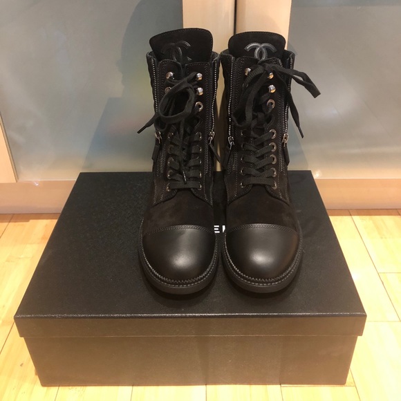 chanel suede combat boots
